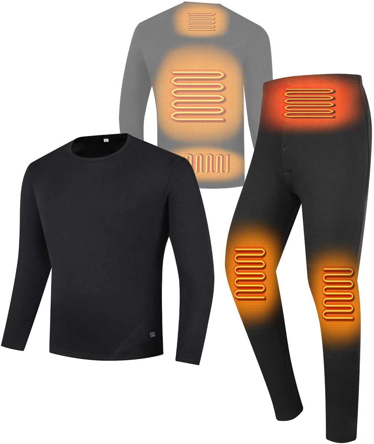 Komplet bielizny męskiej podgrzewany termiczny góra i dół dla mężczyzn, podgrzewana koszulka USB podgrzewana elektrycznie bielizna termoaktywna (Color : Czarny, Size : XXL-XXLarge)