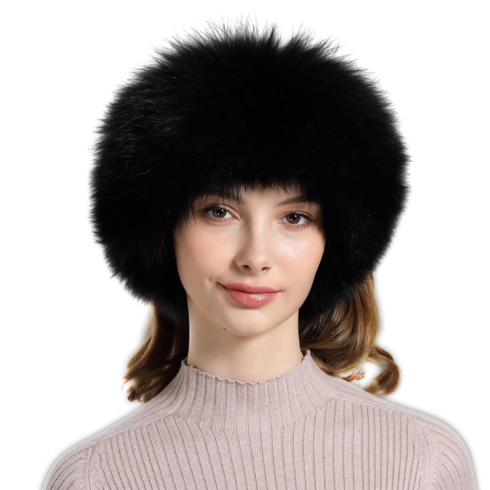 BeFur Bandeau duveteux pour femme - Fourrure de renard véritable - Élastique - Chaleur - Pour l'hiver et le ski