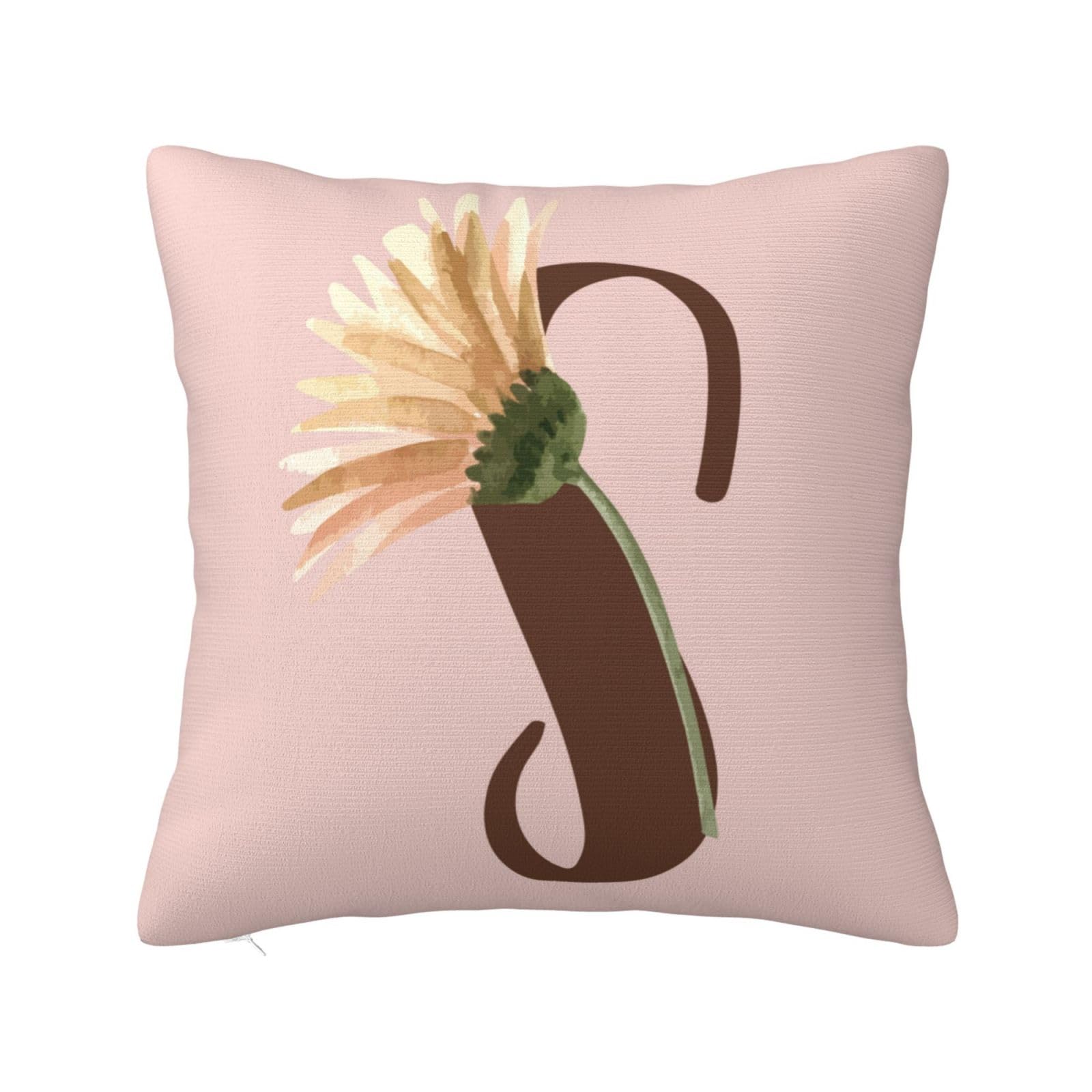 Personalised Initial Square Cushion Covers Pink Throw Pillow Covers with Print Your Text/Name, Customised Cute Letter Decorative Pillowcase for Women Girls Bedroom Office Couch Sofa Chair, Letter S