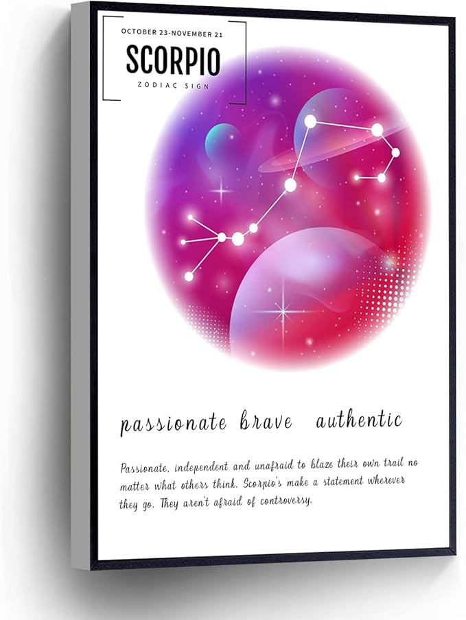 Scorpio Zodiac Canvas Prints Spiritual Wall Art Poster Personalized Birthday Gift For Home Office School Wall Decor Framed Artwork(Wood Framed 16