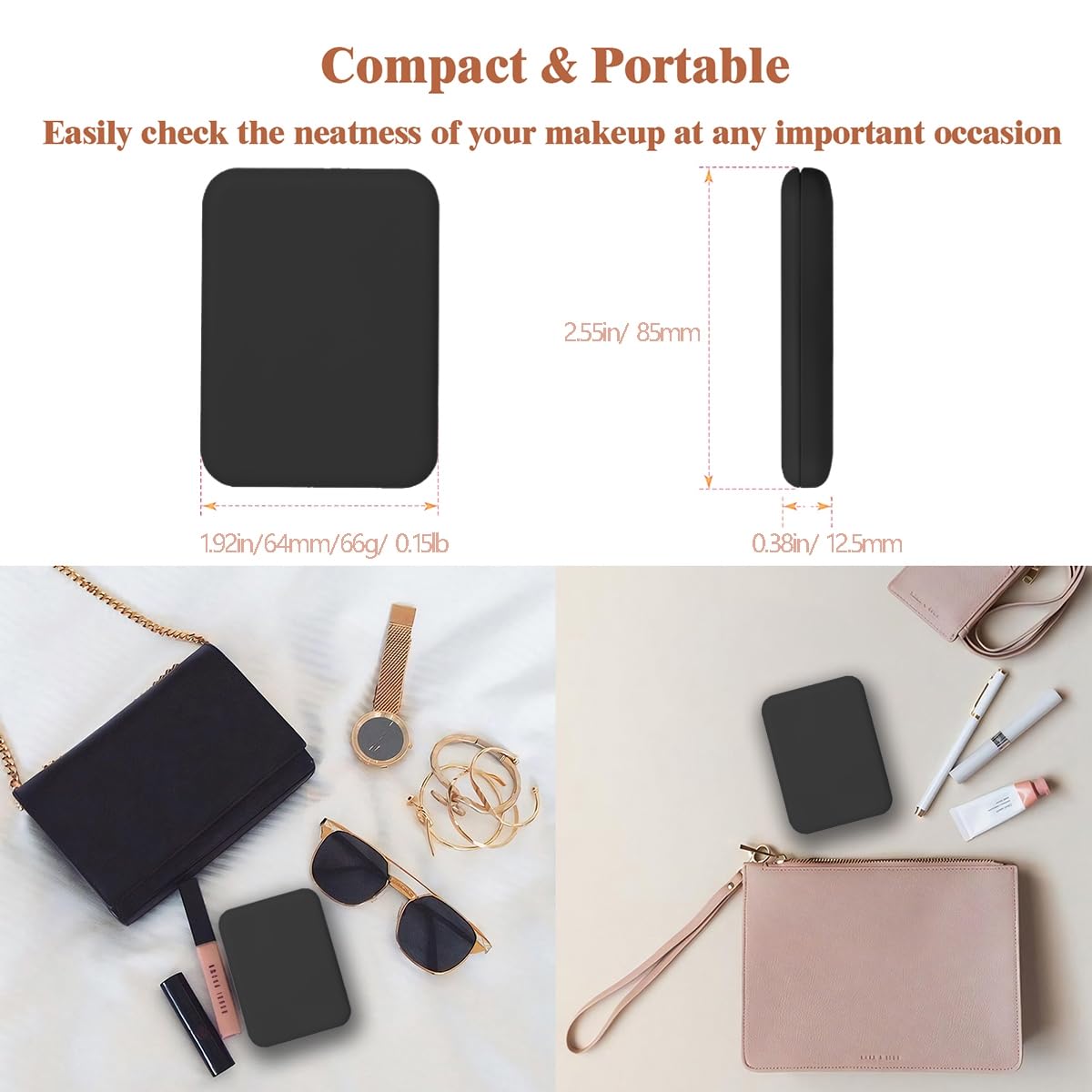 Giazee Lighted Travel Makeup Mirror - 1X/2X Magnifying Compact Mirror with LED, Portable Pocket-Sized Beauty Mirror for Handbag & Purse - Image 4