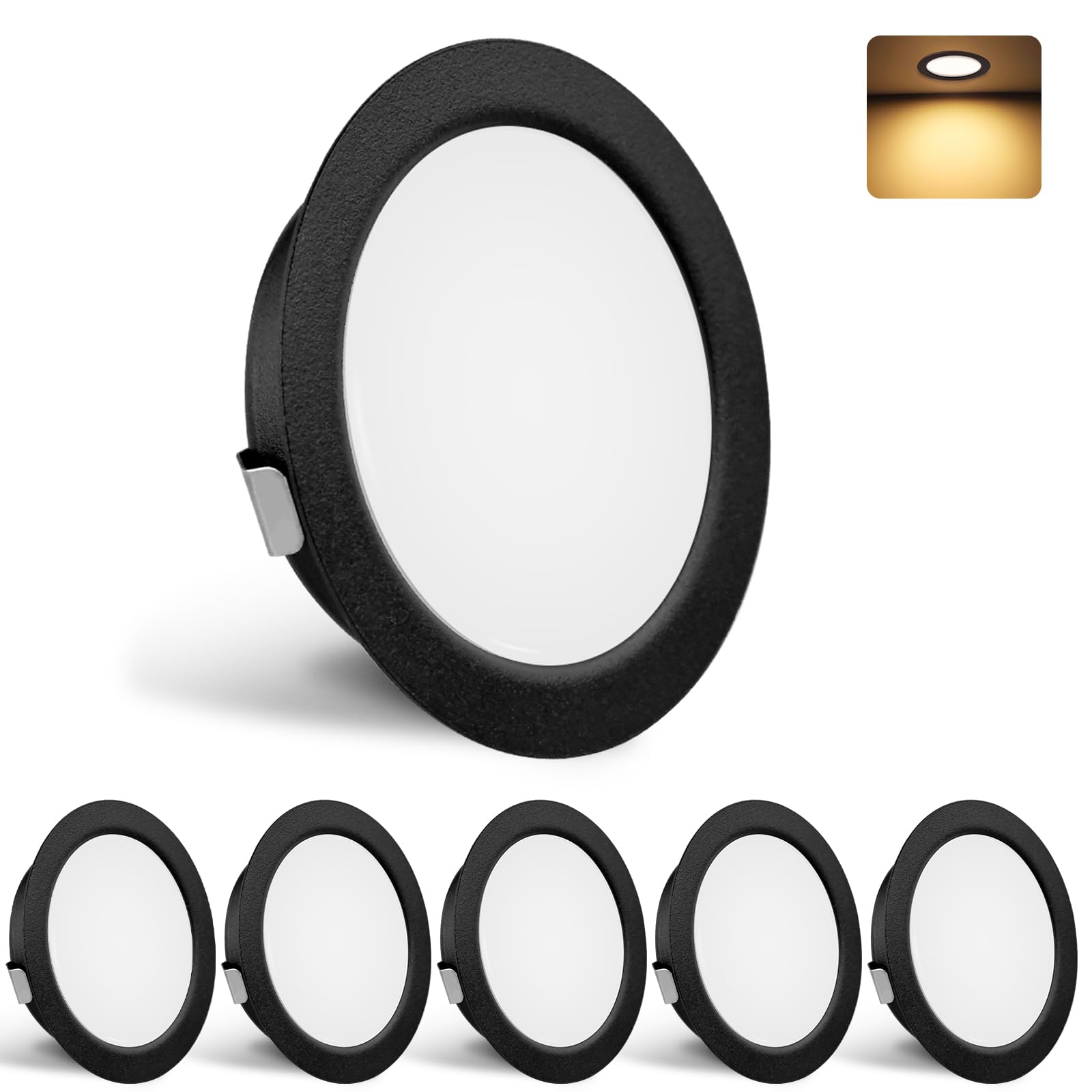 YindaLux Set di 6 Faretti LED da Incasso per Cartongesso 230V 3W 3000K Caldo, 15mm Ultra Piatti Faretti da Incasso 300LM Apertura Soffitto 55-58mm, IP44 Faretti LED Soffitto Incasso, Nero