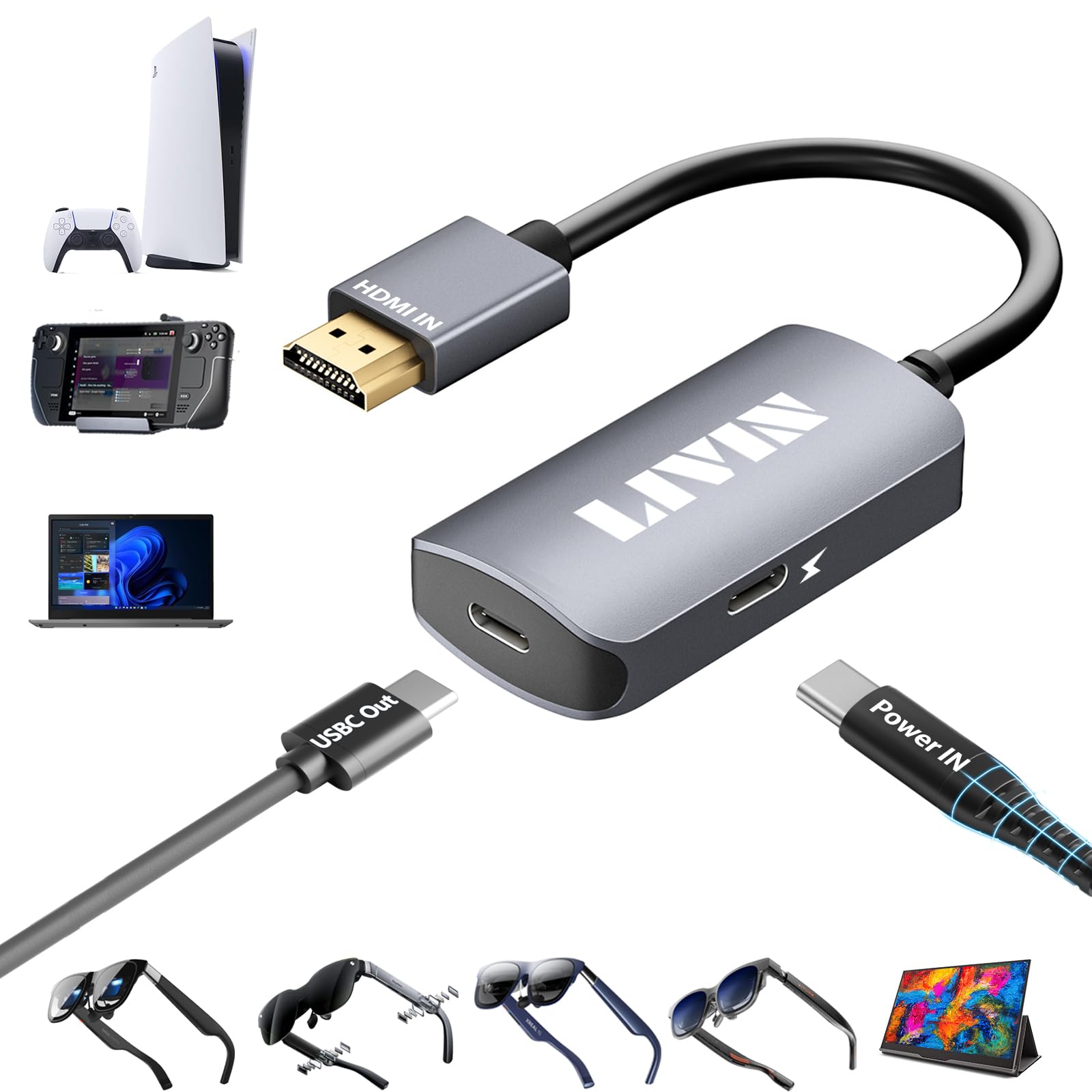 LIVIN HDMI to USB C Adapter Portable Monitor, AR Glasses XREAL One