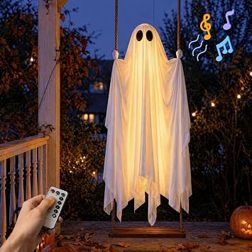 5FT Swinging Ghost with Lights & Sound - Halloween Decorations Outdoor