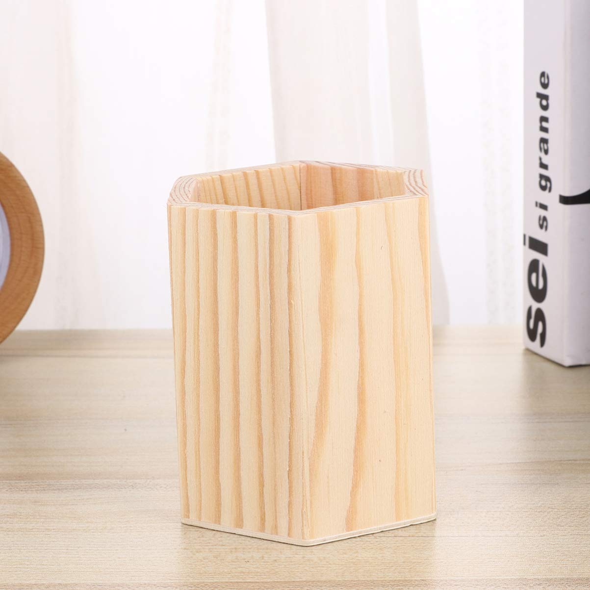 Lot De 2 Porte-Crayons En Bois Naturel SHOPUKASA - Rangement Bureau Style Vintage