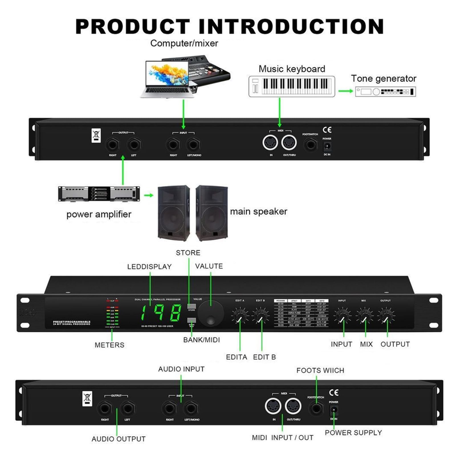 Procesador De Audio Digital, Ecualizador, Reducción Automática De Ruido, con Pantalla LCD, Reverberación Y Procesador DSP De Múltiples Efectos, para Karaoke KTV, Micrófono Vocal