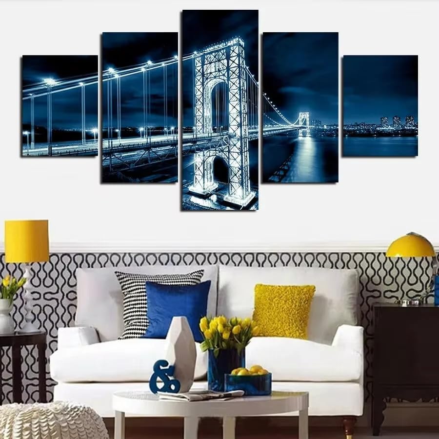 Tableau New York 5 pièces pour salon : déco murale moderne de Brooklyn à Washington Bridge