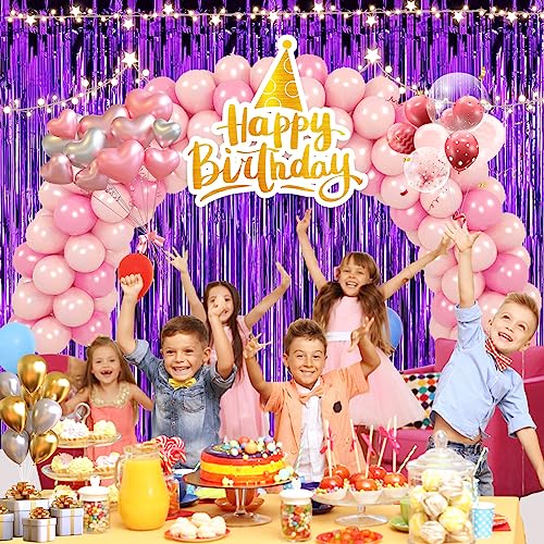 Image of 2 Pack 3.28 ft x 6.56 ft Purple Tinsel Curtain Party Backdrop - Metallic Foil Tinsel Fringe Backdrop Door Fringe for Birthday Graduation Wedding Party Photo Backdrop.
