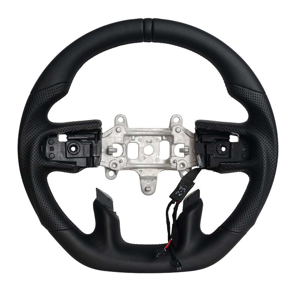 JIANGGAI Full Leather Steering Wheel, D-Shaped Flat-Bottom Perforated Leather Grip Steering Wheel Fit for Dodge Ram TRX 1500 2019-2024(With Paddle Shifter Holes With Heating Function)