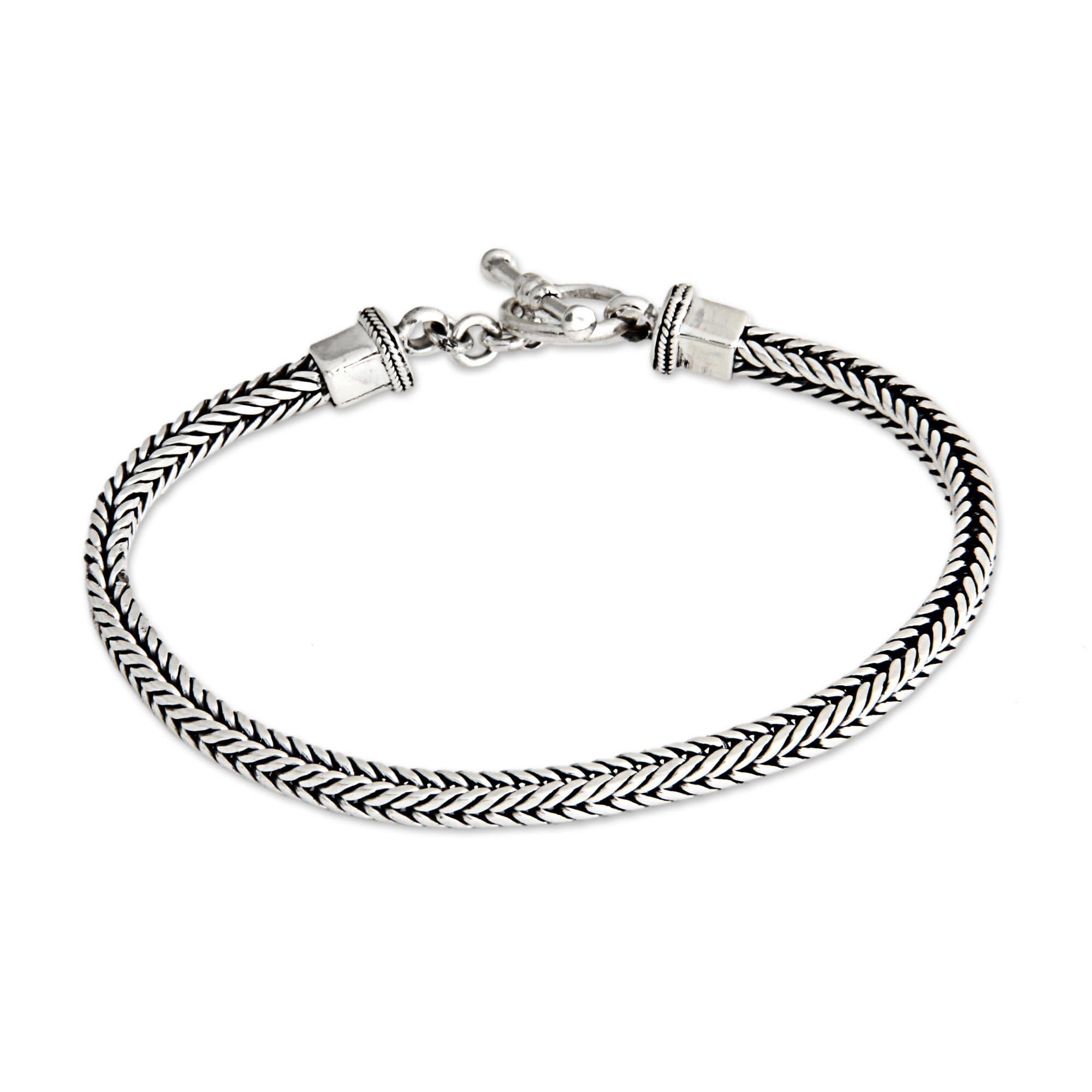NOVICA Artisan Handmade Men's Sterling Silver Bracelet Chain No Stone Braided Indonesia Balinese Traditional [8.25 in L x 0.2 in W] ' Balinese Braid'