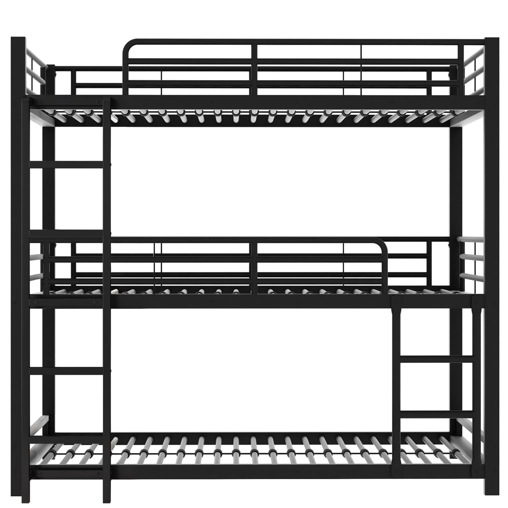 PUGSDRLY Lit Superposé 3 Places,Lit 3 Places avec échelle pour Enfants,Adolescents et Adultes,Cadre en Fer avec Barrière Antichute,90x200cm (Noir)