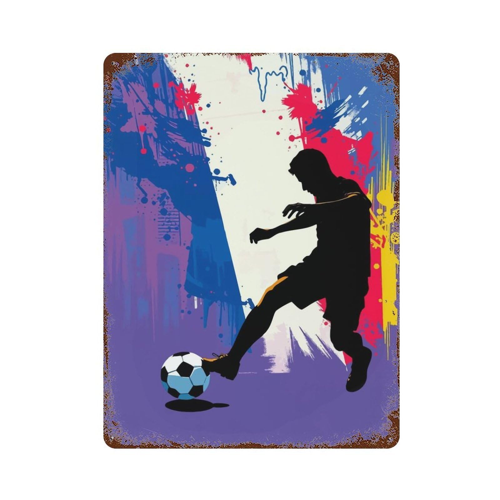 France Soccer Player Silhouette Rusty Metal Tin Sign 15.7"x11.8", Ideal for Farmhouse, Kitchen And Entryway Decor