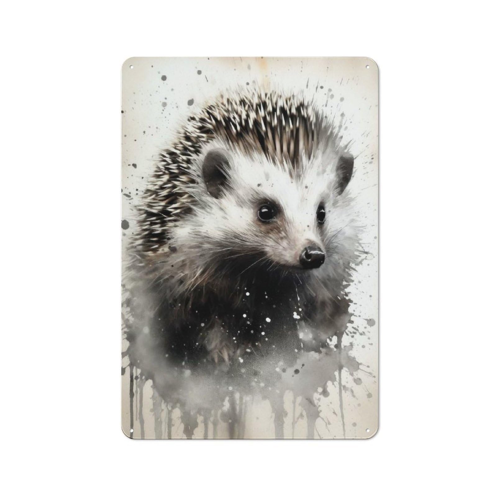 Junmoney Hedgehog Beauty Watercolor Rustic Metal Sign 30X20cm For Man Cave Or Games Room, For Vintage Wall Decor Fans, For Garage And Workshop Walls