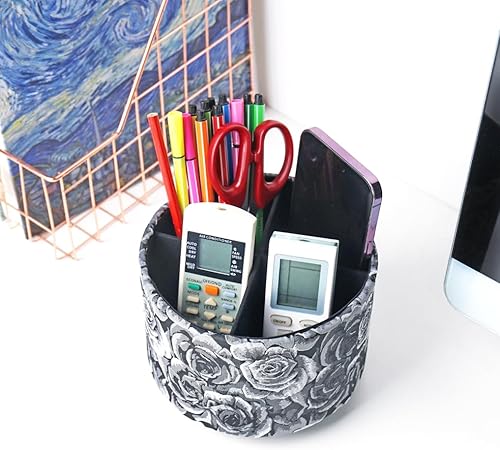 Miniatura 6 de QIELIZI Organizador redondo de cuero para suministros de arte, soporte para control remoto, rotación de 360 grados, soporte multifuncional para 1-3D