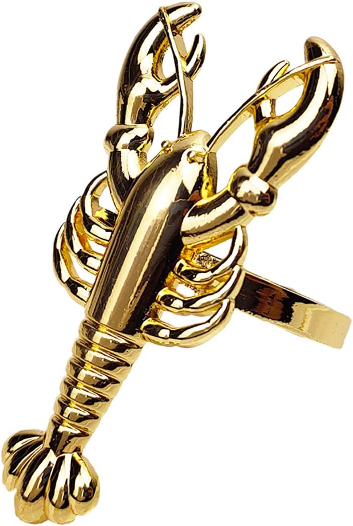 Fennco Styles Coastal Lobster Metal Napkin Rings, Set of 4 - Gold Napkin Holders for Home Décor, Nautical Themed, Dining Table, Banquets and Special Occasions