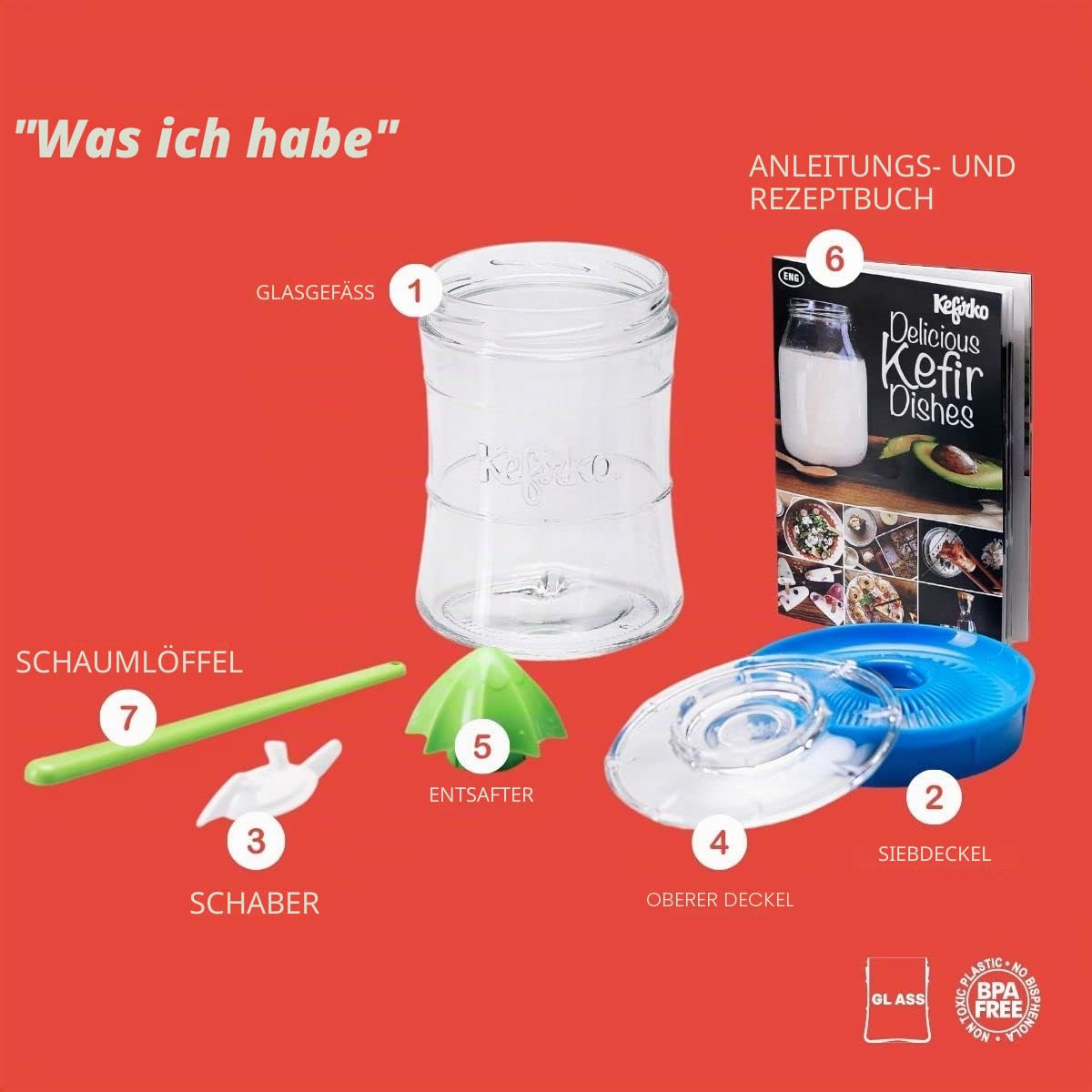 Kefirko Fermentations Set 900ml Grün Milch- und Wasserkefir