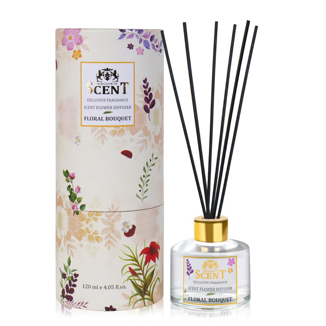 KINGDOM OF SCENT Floral Bouquet Scented Reed Diffuser in Glass Bottle (120ml) - Includes 6 Premium Fiber Sticks for Long-Lasting Fresh Fragrance | Eco-Friendly, Smoke-Free Home Decor Gift (B0D8HXKM4D) Amazon Price History, Amazon Price Tracker
