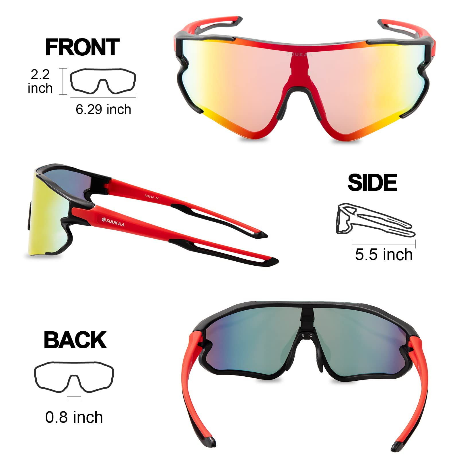 3 Occhiali Ciclismo Sportivi - Anti-UV400, Antivento | Per Bici, Corsa, Pesca E Guida - Foto 4