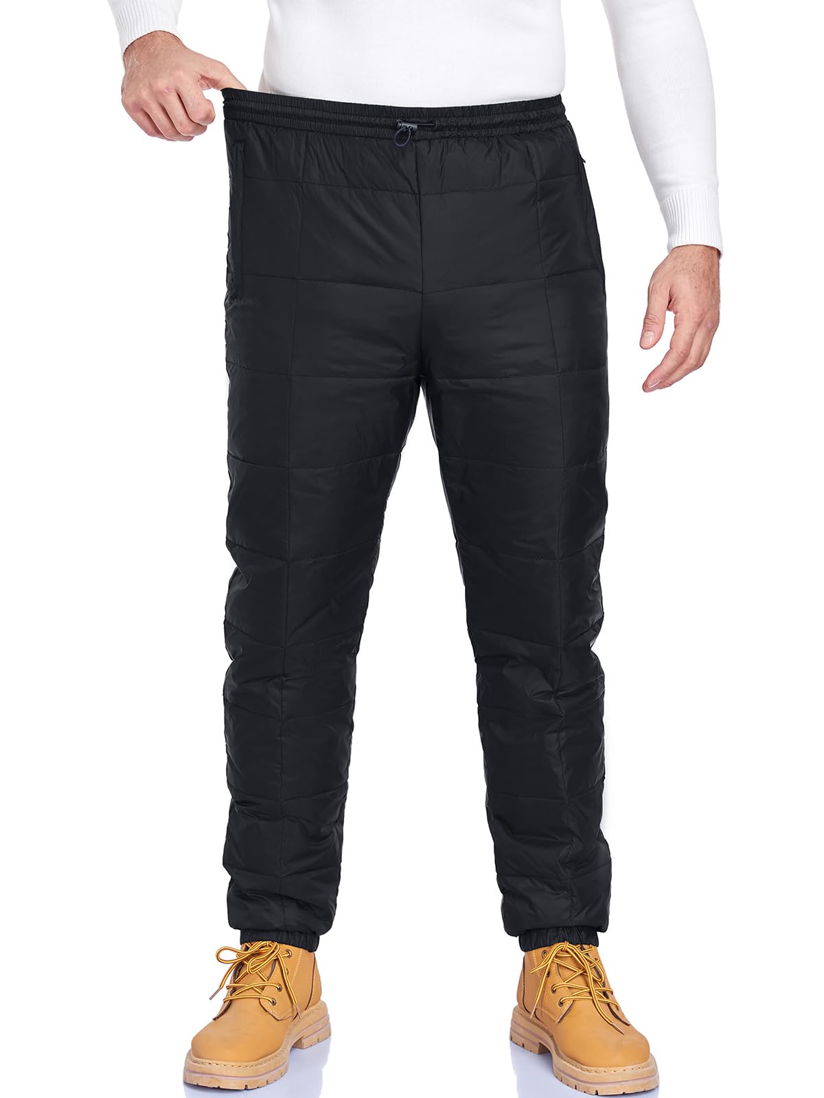 HOTIAN Herren Daunenhose Winter Warme Ultralight Gefüllte Thermohose Winddichte Skihose Outdoor Camping Isolierte Hose mit Reißverschlusstaschen