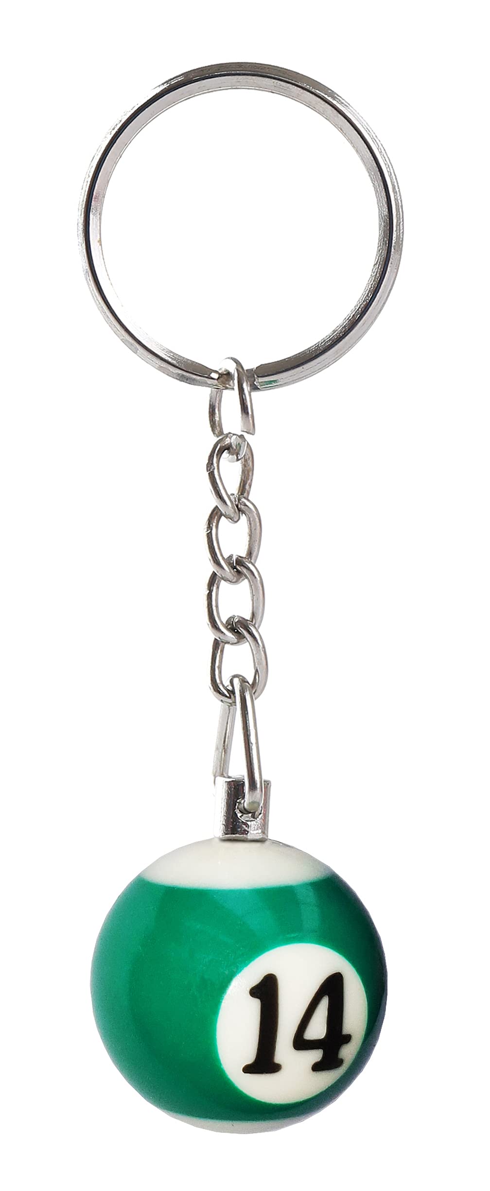 Komonee Pool Ball Keyring Colourful Numbered Key Ring Chain Tag Pub Billiard Spots and Stripes Keychain Striped Green Number 14