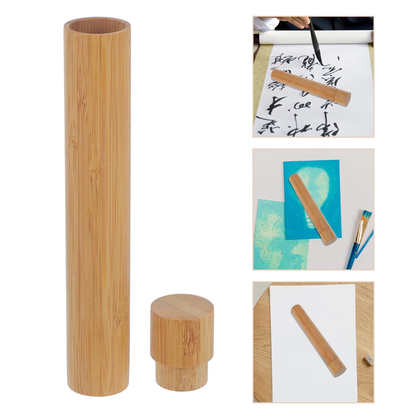 Operitacx Juego de 2 tubos de envío de bambú redondos para proteger y transportar obras de arte, dibujos de papel y carteles, práctico rollo de almacenamiento para un envío seguro