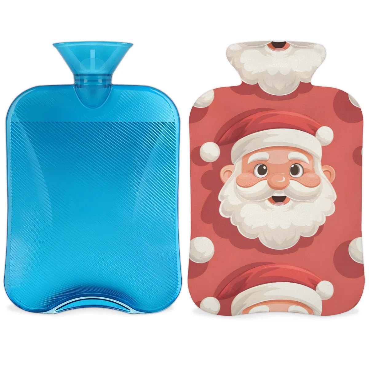 Hot Water Bottle with Soft Cover,2L Cute Santa Claus Hot Water Bag for Hot and Cold Compress, Hand Feet Warmer, Fantastic Santa Claus Rubber Hot or Cold Water Bottle Halloween Christmas Decorations