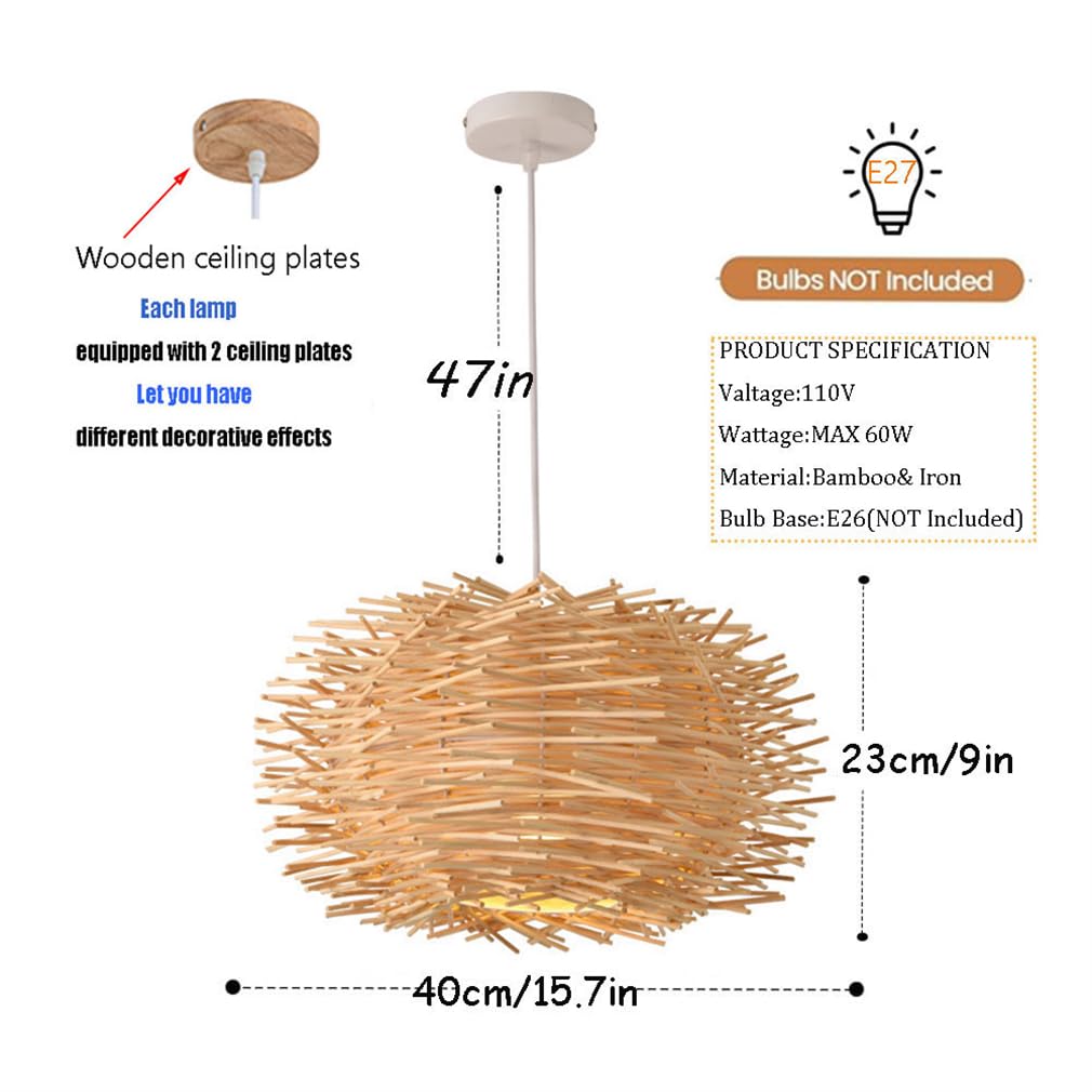 Lampadari A Nido D'uccello in bambù, Rattan, Materiale Naturale, Vimini, bambù Intrecciato, Lampada A Sospensione per B&B/Isola, Lampade in Rattan, Facile da Installare, Lampada in bambù