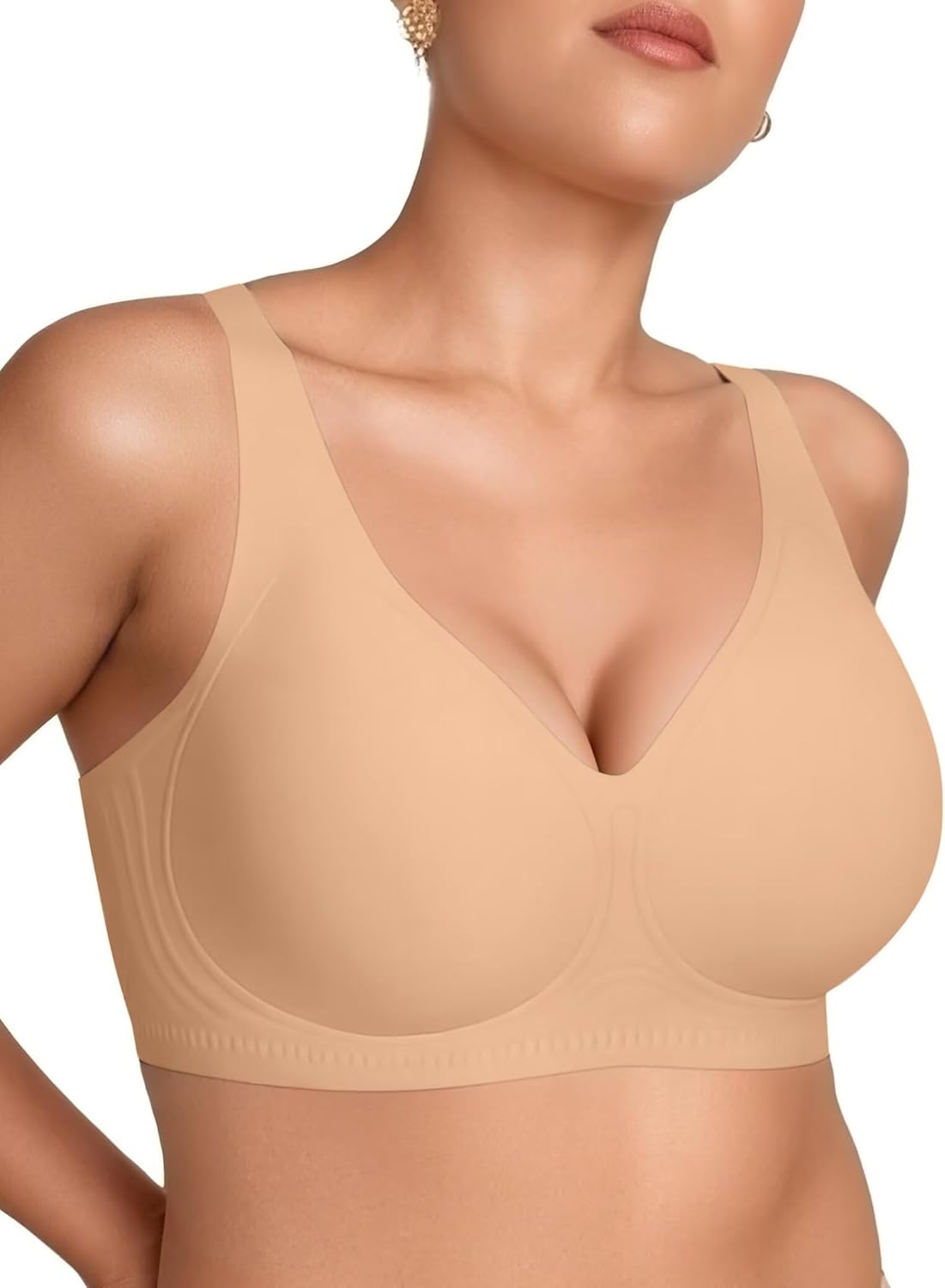 Vertvie 2026 Womens Wireless Jelly Bras Push Up Cup-Engineered Support Deep V Lift Bra Seamless No Underwire T-Shirt Bralette
