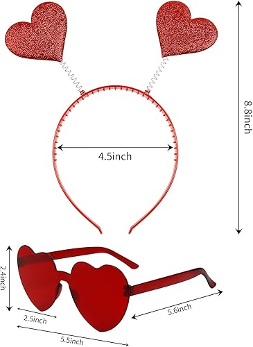 Vista 2 de TERSE Diadema de corazón para el día de San Valentín, con lentejuelas rojas, diadema con forma de corazones para mujeres y niñas, linda cabeza