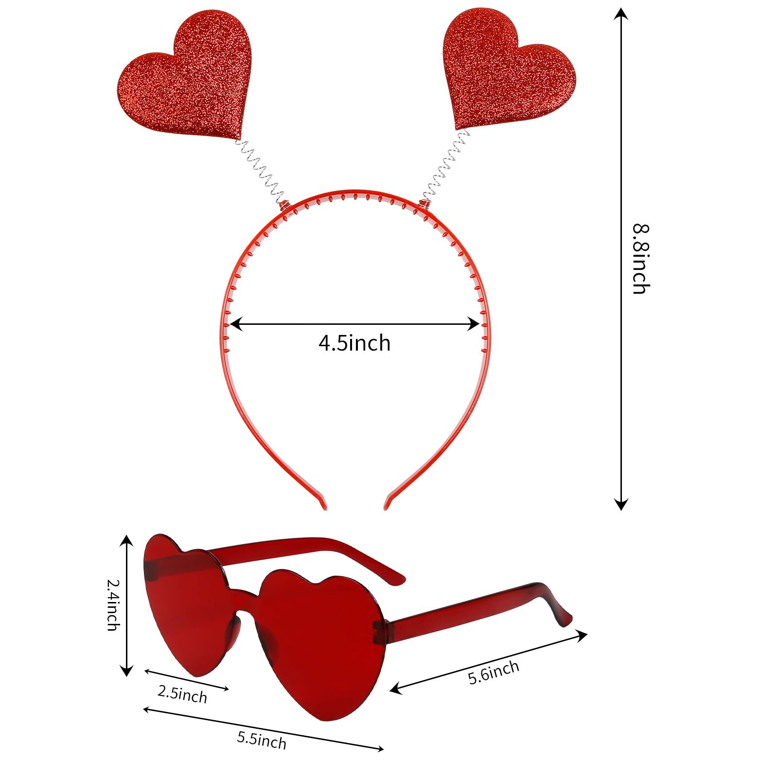 TERSE Heart Headband Sequins Hearts shaped headband for Women Girls Red Cute Heart Head Boppers Valentines Day Props Party Wedding Holiday Costume Hair Accessories