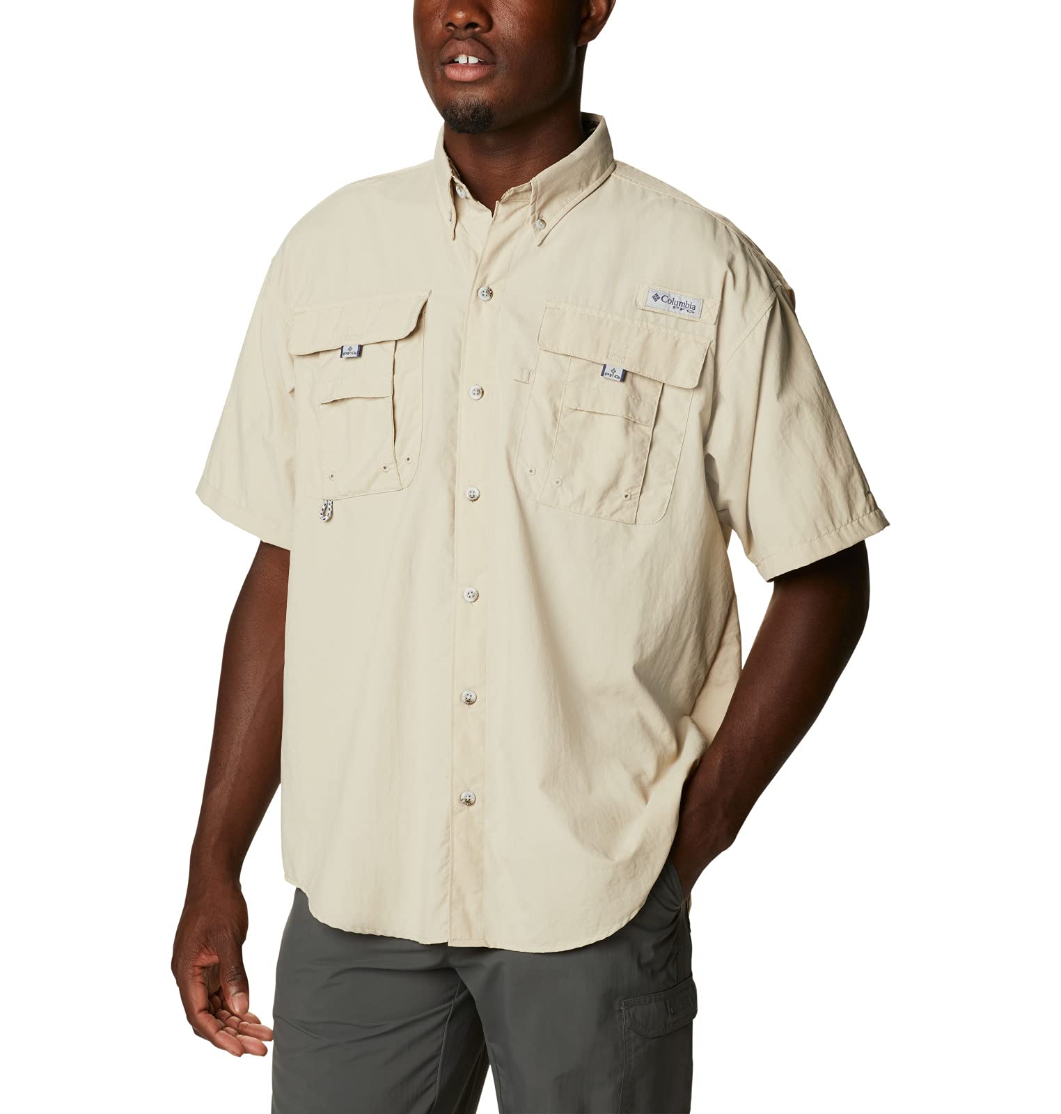 Chemise homme Columbia boutonnée manches courtes gris/noir à carreaux