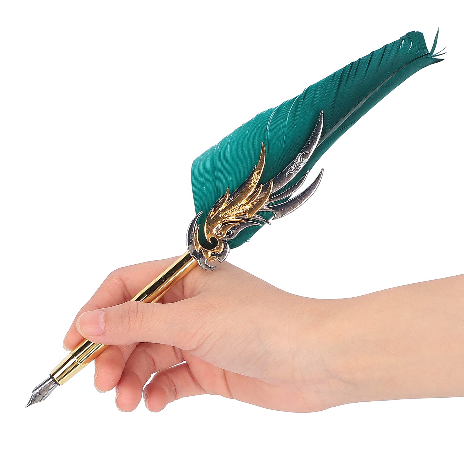 Dip Calligraphy Pen Set, Calligraphy Feather Pen Set avec outil de timbre de laquer, Calligraphie écrivant un stylo à encre, Pip Quill pour les débutants des artistes (SP139035 dark green)