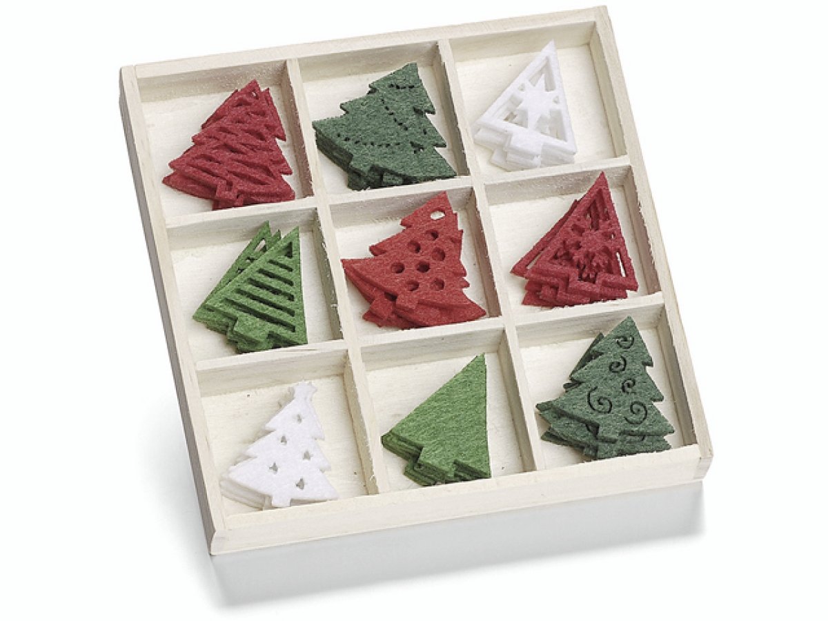 Knorr Prandell 22 mm Christmas Trees Wooden Box with Felt Ornaments, Multi-Colour