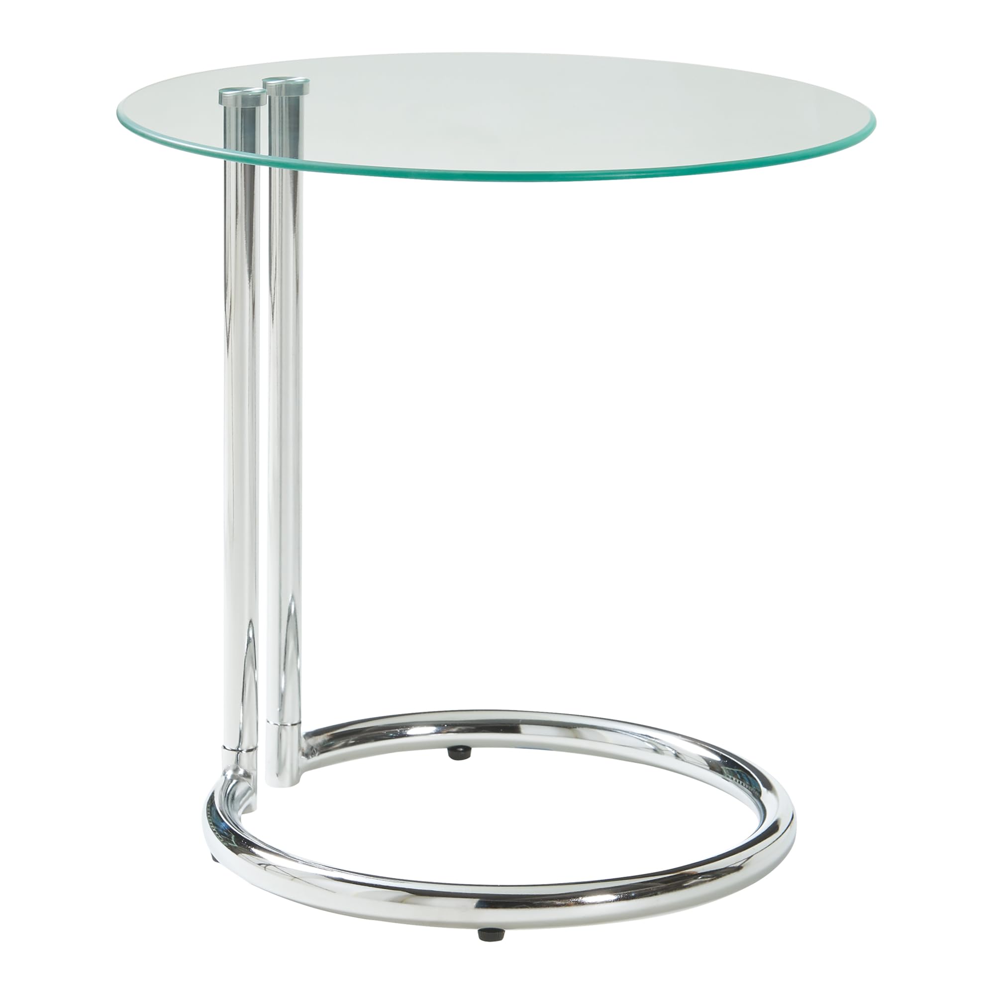 [en.casa] Mesa Auxiliar Ylivieska en Forma de C Mesa de Centro Redonda Mesita de Salón Uso Versátil Tablero de Vidrio Templado Metal 46 x Ø 45 cm - Transparente/Color Cromo