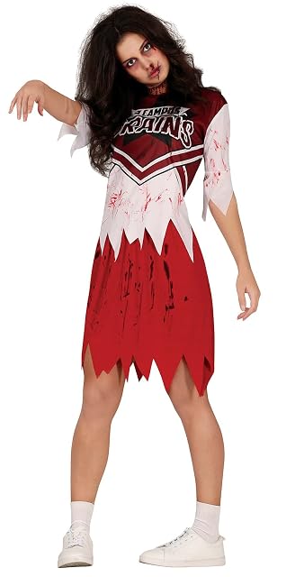 FIESTAS GUIRCA Disfraz de Animadora Zombi - Uniforme Rojo Cheerleader Disfraz Halloween Mujer Talla 38-40 M