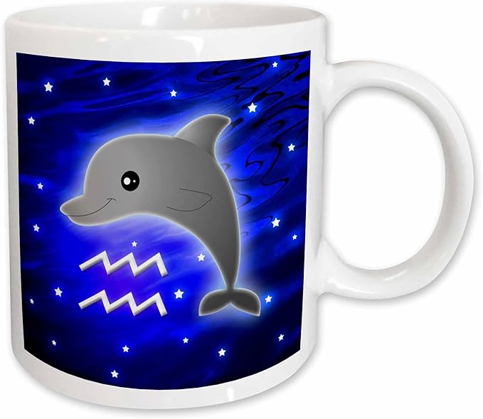 3dRose Cute Astrology Aquarius Zodiac Sign Dolphin 15oz Mug