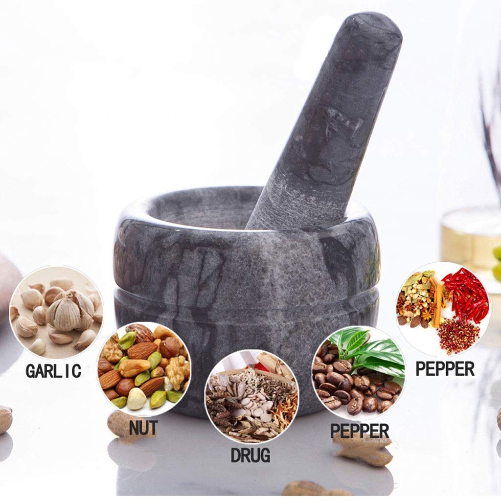 Juego de mortero y maja de mármol, molinillo de hierbas y especias, triturador de pastillas, soporte para cuenco de piedra de mármol macizo (blanco)