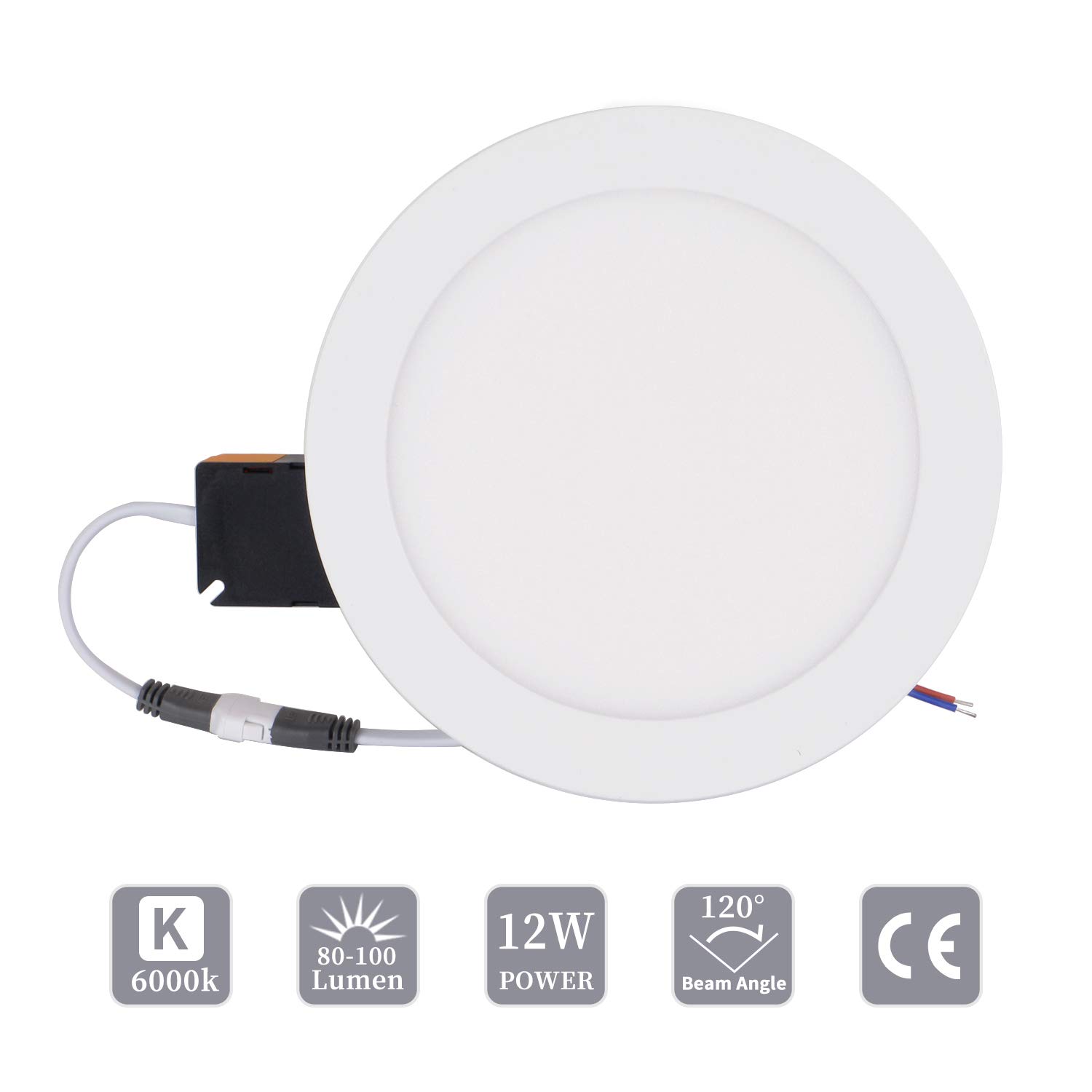 FOCUHUNTER LED Panel Light 12W 6000K Modern Energy Saving Recessed Square Round Ceiling Light Slim Lamp for Residential and Commercial Lighting (Round)