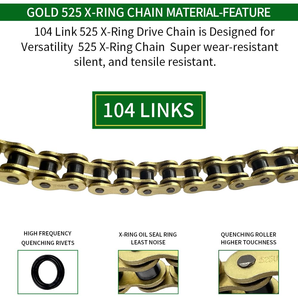 Amazon.com: WEICHENGXIN Gold 525 X-Ring Chain 104 Links Motorcycle