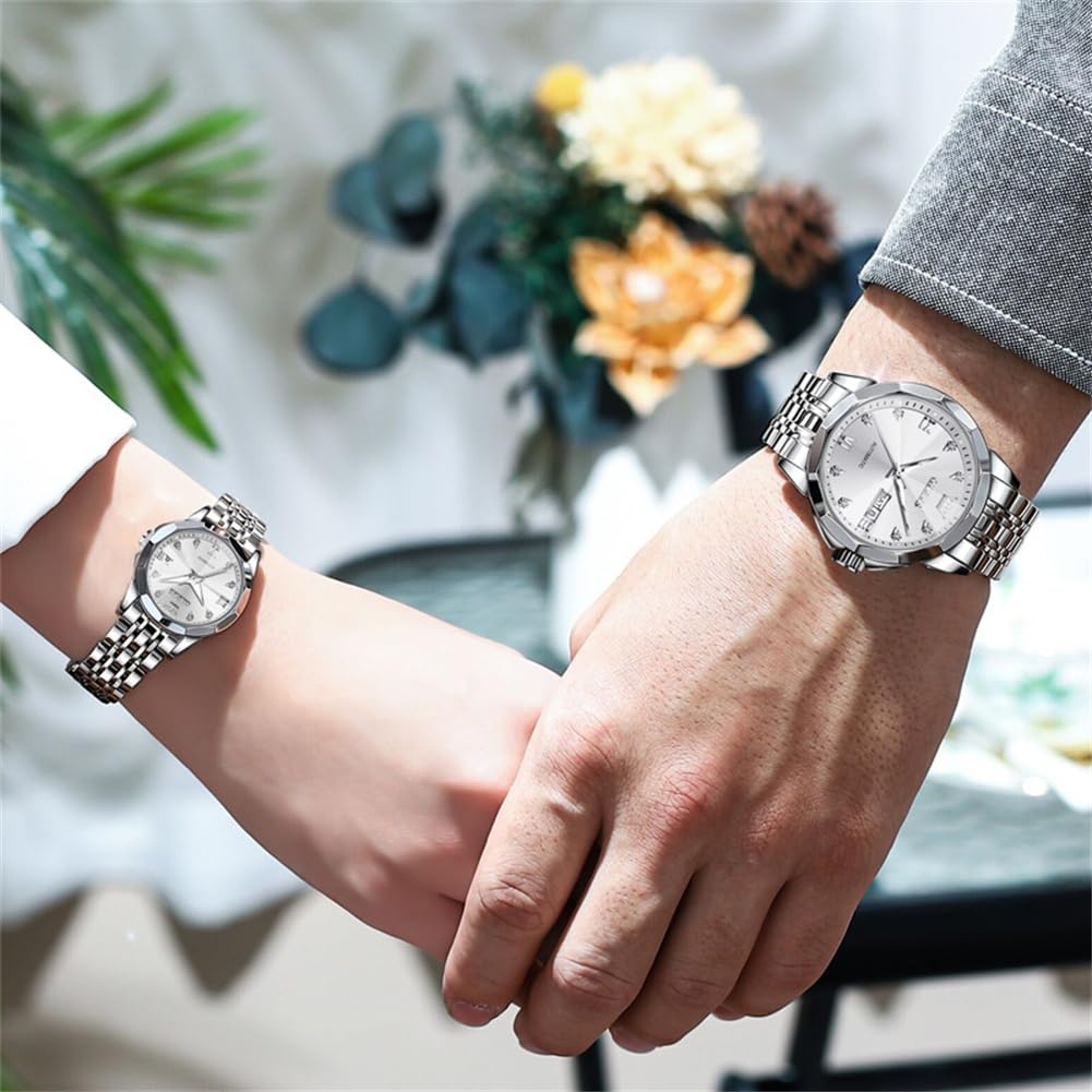 OLEVS Herren-Armbanduhr, Skelett, automatisch, luxuriös, großes Zifferblatt, mehrere Kalender, Edelstahl, wasserdicht, leuchtende Armbanduhr für Herren