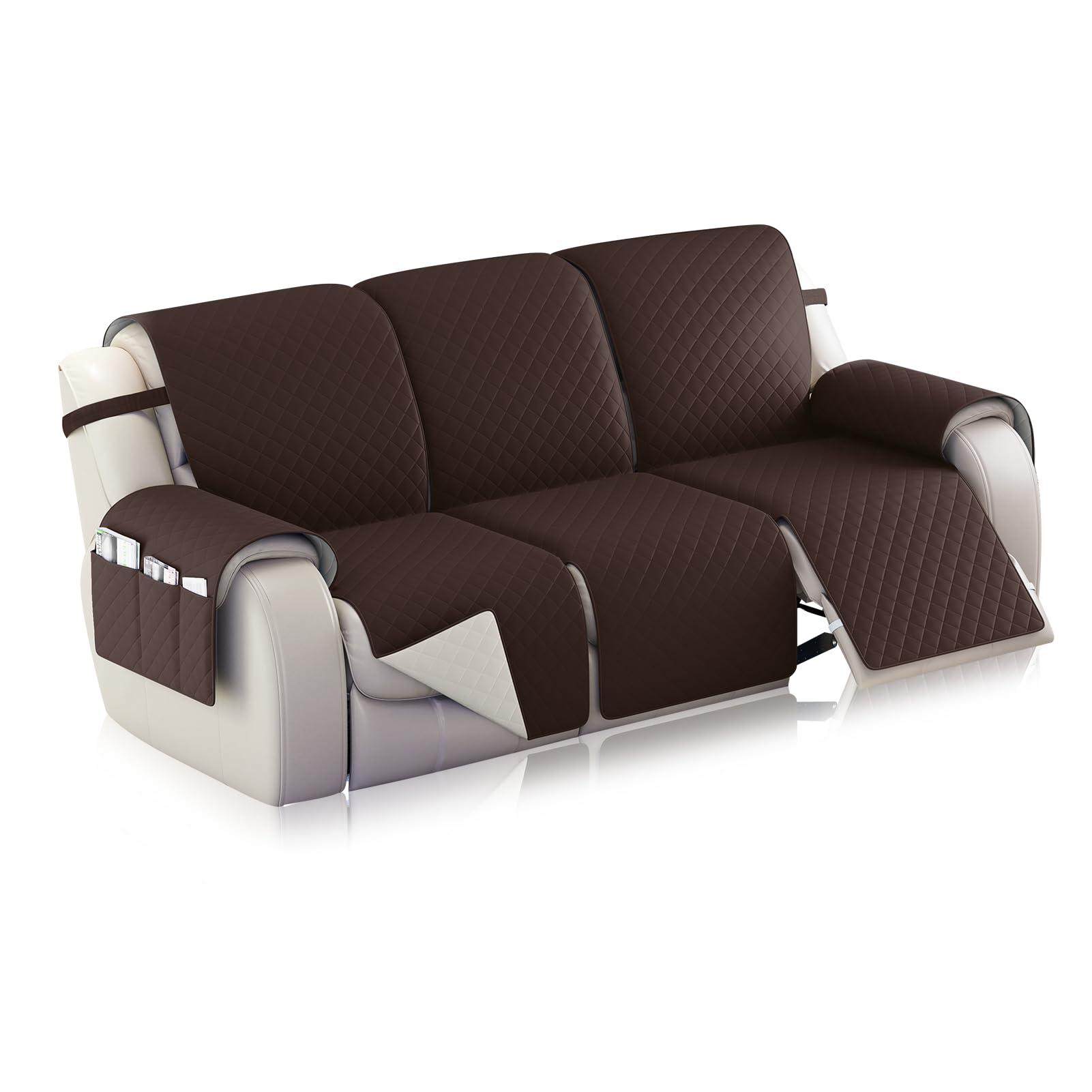 Gugxiom Waterproof Recliner Sofa Cover, Non Slip Split Recliner Couch Cover for 3 Cushion Couch, Water Resistant Sofa Covers, Washable Furniture Protector for Kids, Pets (Dark Brown)
