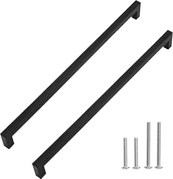Redunest Cabinet Pulls Matte Black Cabinet Handles Square Drawer Pulls, 5 Pack 15 Inch Stainless Steel Kitchen Door Cupboard Cabinet Handles, Drawer Hardware Handles, 384mm Hole Centers