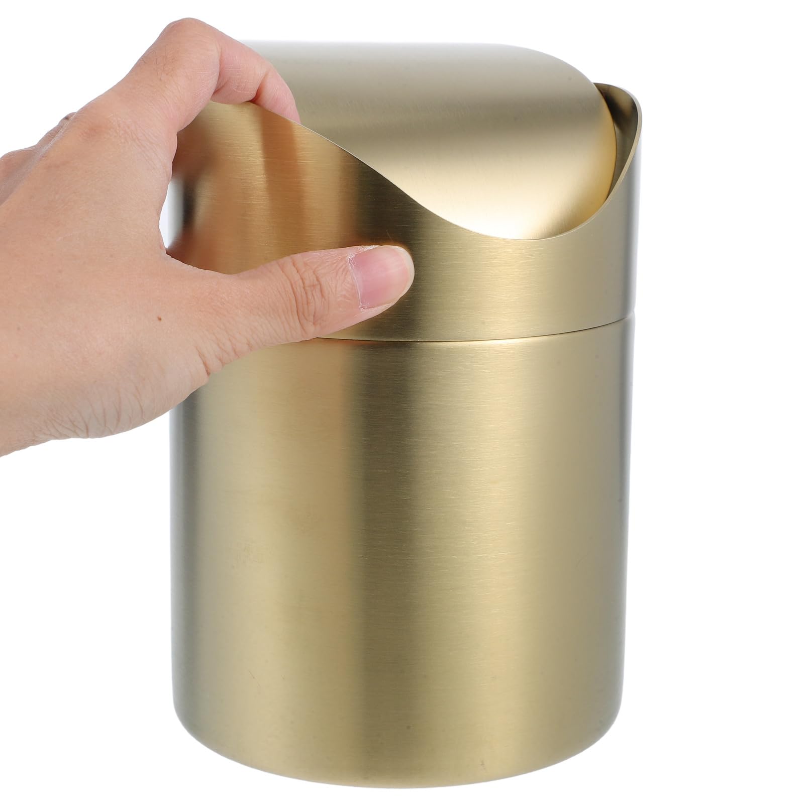 Ciieeo Mini Cestino per Rifiuti da Ufficio in Acciaio Inox 304 con Coperchio, Piccolo Bidone per Scarti di Carta e Spazzatura Domestica, Contenitore Compatto per Scrivania in Soggiorno