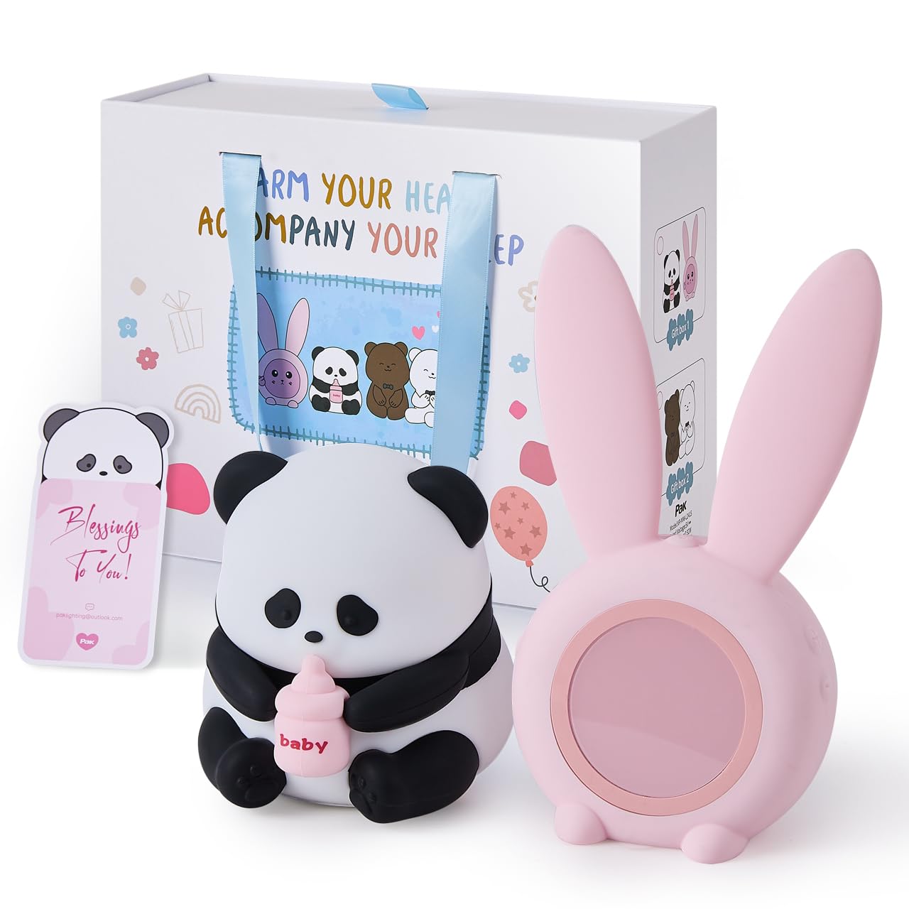 Pak Niedliches Panda-Nachtlicht, dimmbar, Touch-Steuerung, Nachtlicht für Babys, Silikon, 7 Farben, wiederaufladbar, Schreibtischlicht, Hasen-Wecker, Geschenk für Kinder, Mädchen, Jungen, Liebhaber