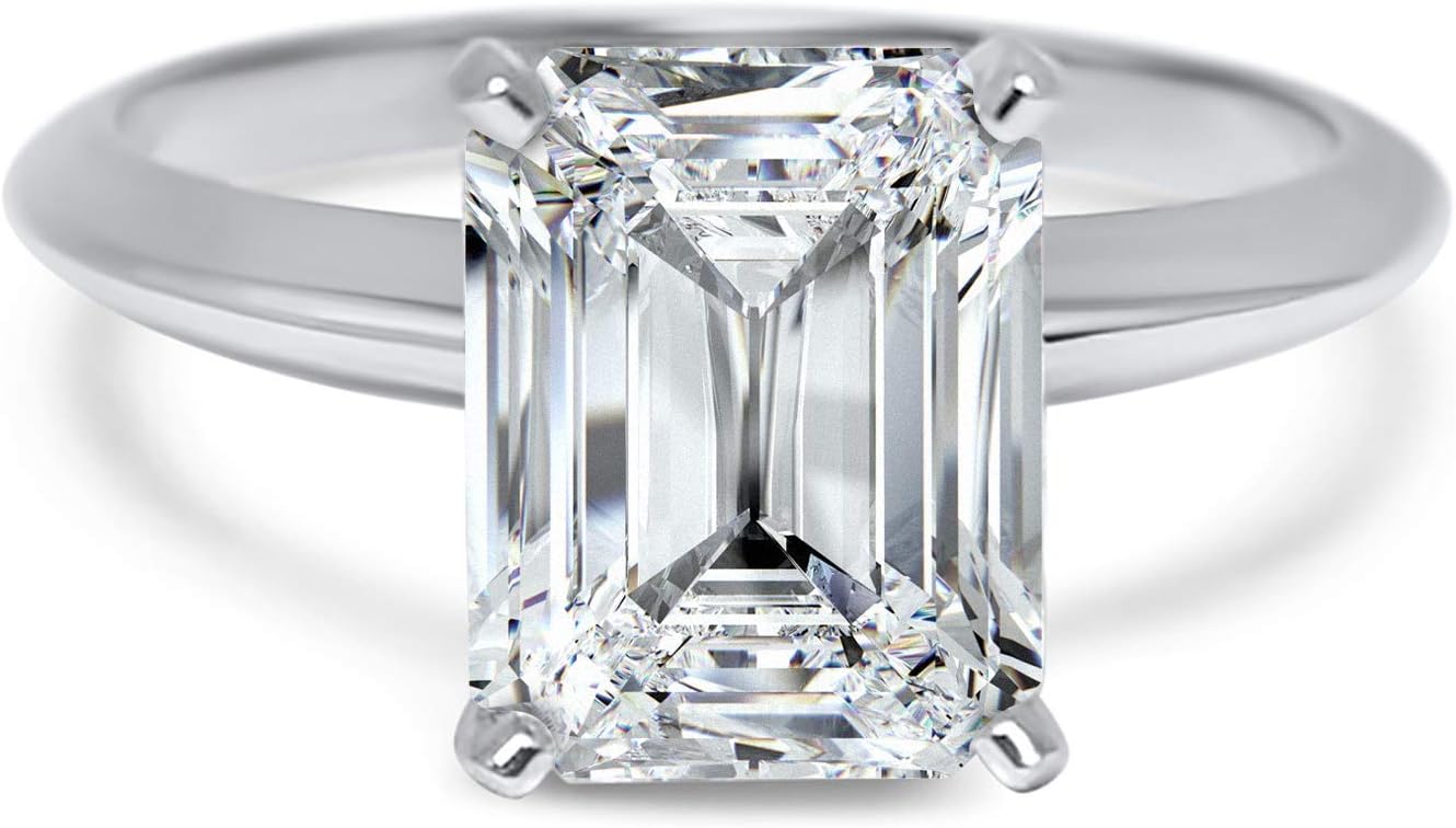 1 carat Forever ONE colorless emerald cut solitaire moissanite engagement ring 14k White Gold