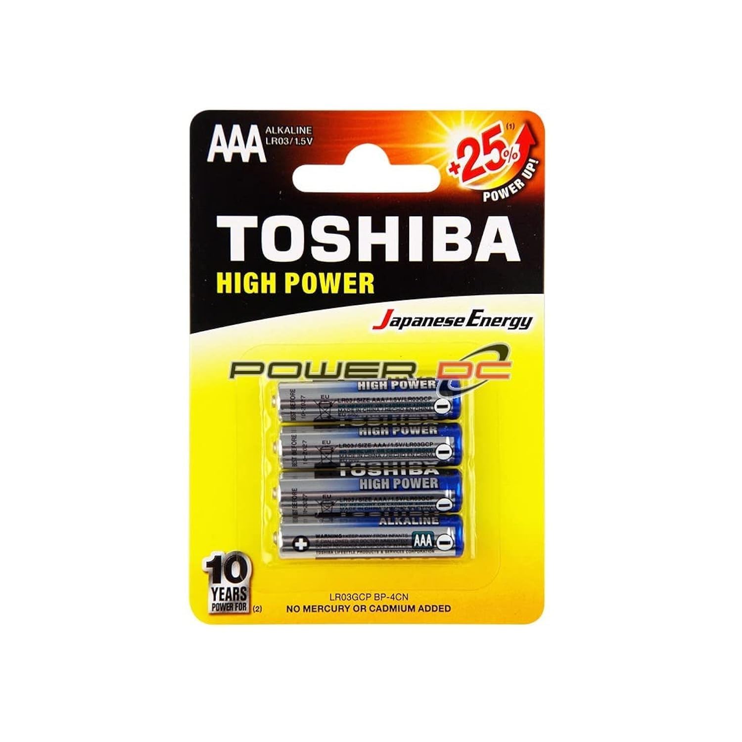 TOSHIBA Long-Lasting Vibration Resistance High Power Alkaline AAA - 4 Battery Pack