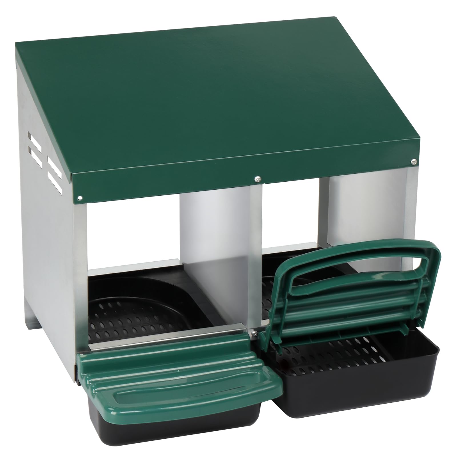 LEADZM Pondoir Poules pondeuses 2 emplacements - Poulailler en métal Bac de récupération Ponte, Installation Facile et Collecte des œufs, 54 x 52 x 47 cm, Vert
