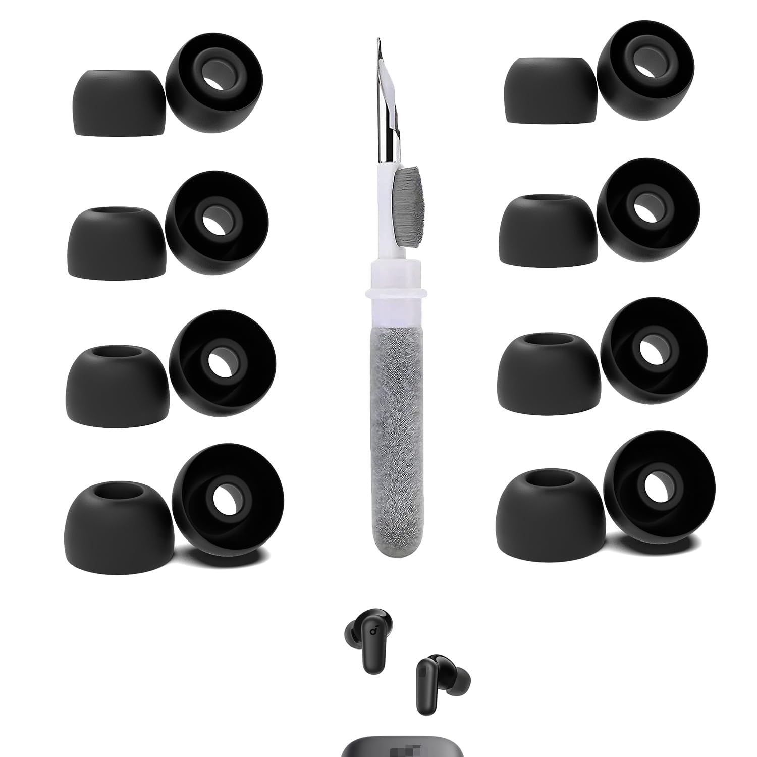 [8 Pairs] Replacement Ear Tips for Soundcore P30i, with 3 in 1 Cleaner Kit, Silicone Ear Tips (XS/S/M/L)