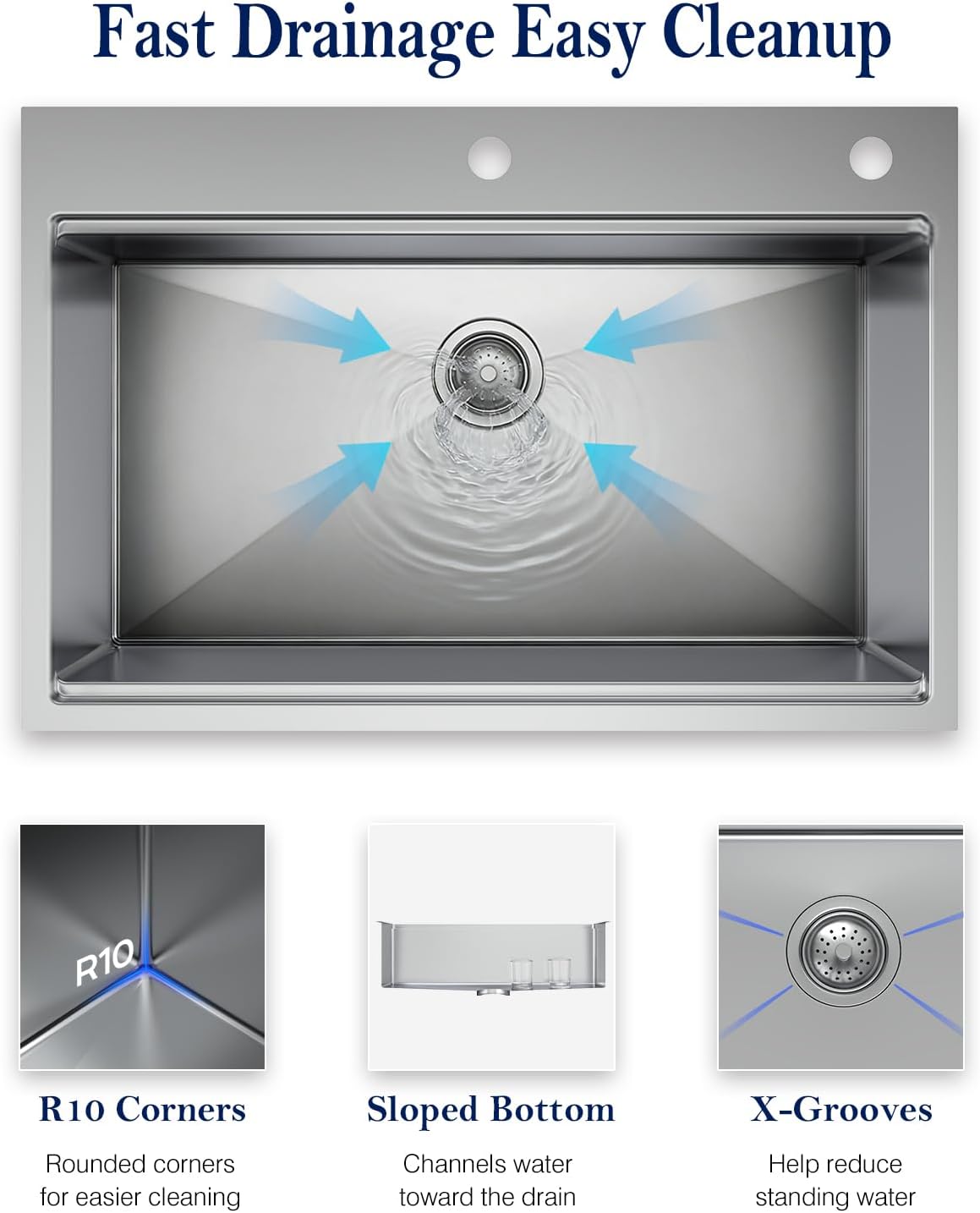 33-inch Workstation Undermount Kitchen Sink | T304 18 Gauge Stainless Steel Single Bowl Drop in Sink with Ledge Bottom Grid Strainer, for Kitchen Coffee Bar Outdoor (33" x 22", Dual Mount)