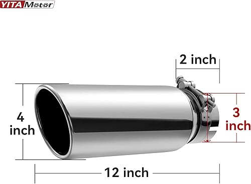 Miniatura 4 de YITAMOTOR Punta de escape universal de entrada de 3 pulgadas, salida de 4 pulgadas, 12 pulgadas de largo, punta de escape diésel de acero inoxidable